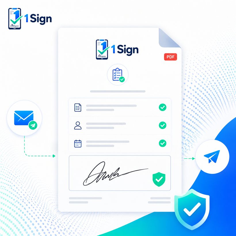 A branded PDF job completion certificate with signature, sent by email